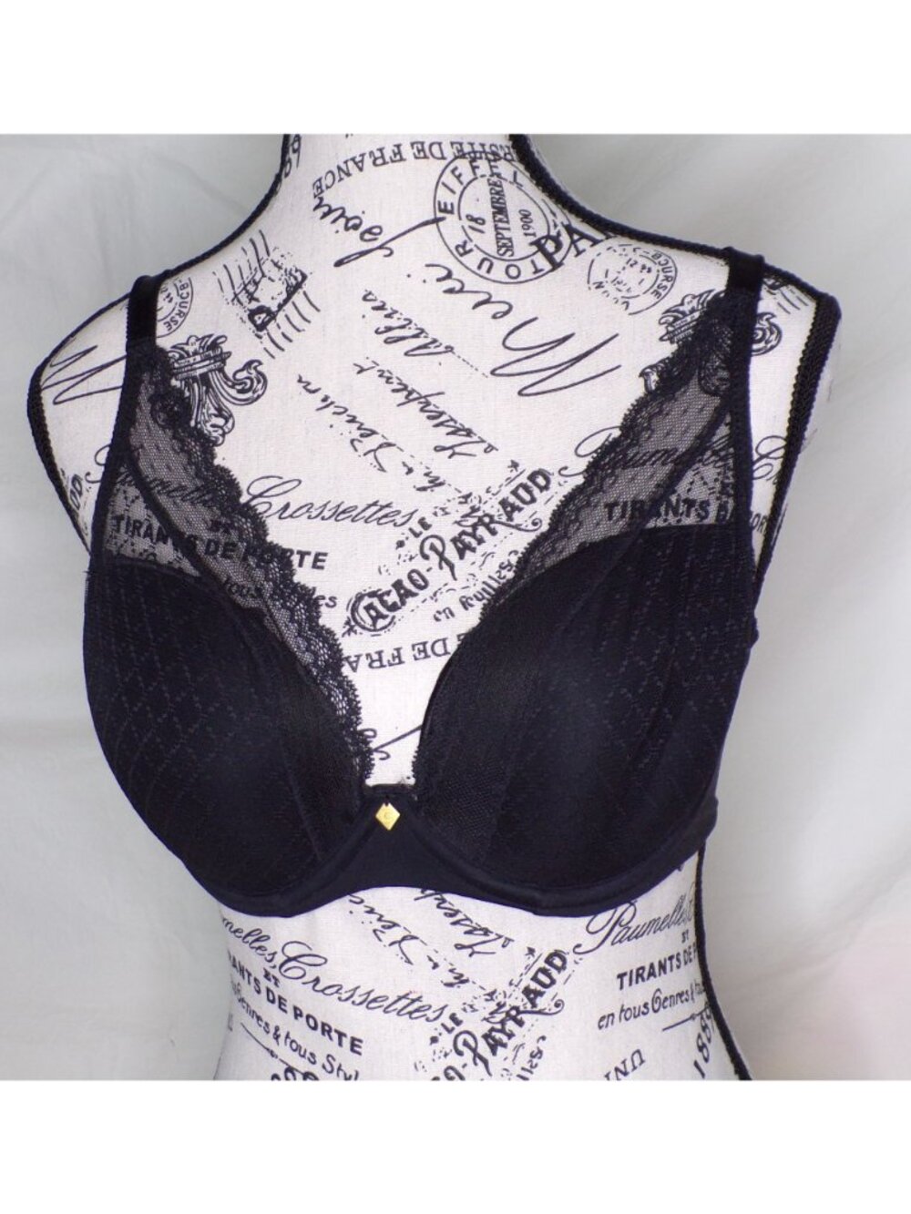 🆕CHANTELLE Norah Chic Plunge T-Shirt Underwire Bra 36H Black #16MNA - Picture 7 of 11